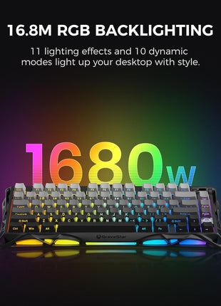 GravaStar Mercury K1 75% Wireless Mechanical Gaming Keyboard, Aluminum Alloy, Gasket Compact Custom Keyboard Hot-Swap Socket, Linear Switches, RGB Backlit - Gradient Black