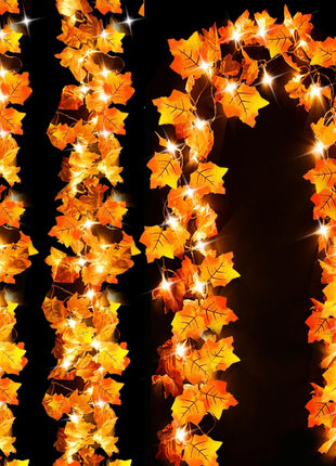 Luditek Fall Decor 3 Pack Fall Leaf Garland with Lights, Total 24.6ft 60 LED Halloween String Lights, Thanksgiving Decorations for Home Holiday Autumn Indoor Friendsgiving Gift