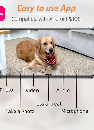 Dog Camera Treat Dispenser, WiFi Remote Pet Camera with Two-Way Audio and Night Vision, Compatible with Alexa