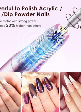 COSLUS Cordless Nail Drill Electric File: Professional for Acrylic Gel Dip Powder Nails Portable Nail Drill Machine Kit for Manicure Pedicure Nail Set with Everything Rechargeable Lightweight
