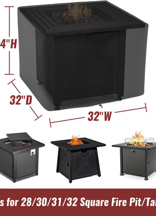 NUPICK 30 Inch Square Fire Pit Cover for Propane Fire Pit/Table, 100% Waterproof Cover Fits 28/30/32 Inch Fire Pit, All Weather Resistant
