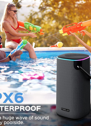 TREBLAB Portable Bluetooth Speaker with Handle - Loud 60W Stereo Sound with Deep Bass, 25H Playtime, Wireless Powerbank, RGB Lights, Dual Pairing, Waterproof - for Home Parties, Outdoor Pool, Golf