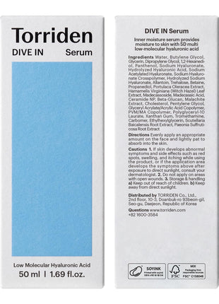Torriden DIVE IN Hyaluronic Acid Serum for Deep Hydration | Korean K-Beauty Glass Skin Plump Glow | Lightweight Fast-Absorbing Face Serum 50ml (1.69 fl.oz.)