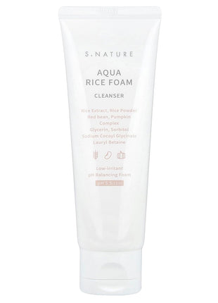 S.NATURE Aqua Rice Foam Cleanser | Facial Cleanser with Rice Extract and Rice Powder for Mild Cleansing, Glycerin, Vegan Face Wash, Korean Skincare | 80ml 2.7 Fl Oz