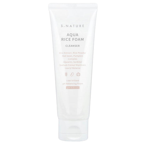 S.NATURE Aqua Rice Foam Cleanser | Facial Cleanser with Rice Extract and Rice Powder for Mild Cleansing, Glycerin, Vegan Face Wash, Korean Skincare | 80ml 2.7 Fl Oz