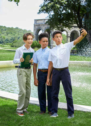 French Toast Boys' Adjustable Waist Stretch Straight Fit Chino Pant, School Uniform Navy, 12
