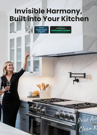 VIKIO HOME 36 Inch Range Hood Insert, 980 CFM Built-in Kitchen Vent Hood, Ducted/Ductless Convertible, Stainless Steel, Gesture & Touch Control with LED, Dishwasher-Safe Removable Filters
