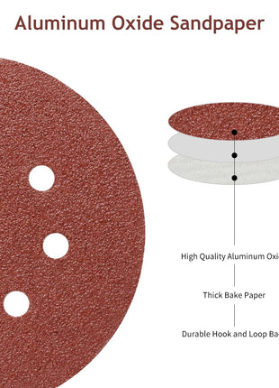 SUPBICCO 5 Inch 8 Hole Sanding Discs Hook and Loop, 50 PCS 60 Grit Round Sand Paper Disc, Aluminum Oxide Sandpaper Pads for Random Orbital Sander