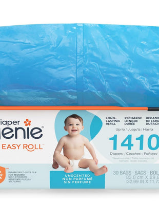 Diaper Genie Easy Roll Refill | 30 Bags Per Refill | Holds Up to 1410 Newborn Diapers | Odor Control | Diaper Pail Refill Bags | Fits Diaper Genie Signature & Platinum Pails