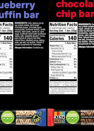 KIND Kids School Friendly Blueberry Muffin and Chocolate Chip Oat Bars Variety Pack, Tree Nut and Peanut Free, Gluten Free, Made With Whole Grain Oats, 5g Protein, 10 Count