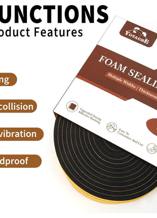 Yotache Weather Stripping Door Seal Strip 1/2 inch x 1/4 inch, 2 Rolls x 13Ft, New Adhesive Foam Insulation Tape for Door Frames, Windows, Total 26Ft