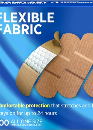 Band Aid Brand Flexible Fabric Sterile Adhesive Bandages, Comfortable Cushioned Wound Care & Protection for Minor Cuts, Scrapes & Burns, First Aid, Hurt Free Comfort Pad, One Size 1x3 In, 100 Count