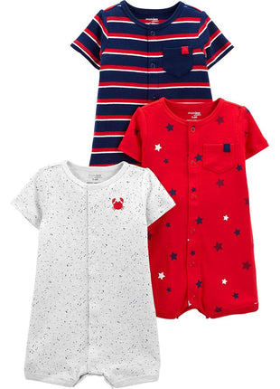 Simple Joys by Carter's Baby Boys 3-Pack Snap-up Rompers, Navy Stripe/Red Construction/White Alligator, 6-9 Months