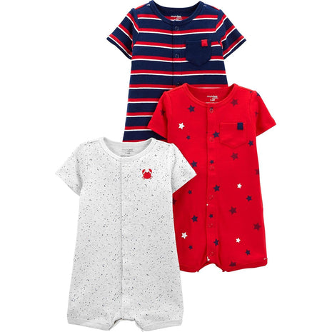 Simple Joys by Carter's Baby Boys 3-Pack Snap-up Rompers, Navy Stripe/Red Construction/White Alligator, 6-9 Months