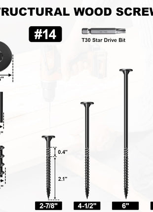 FMhotu 2-7/8 Inch Heavy-Duty Outdoor Wood Screws Assortment Fastener Kit, 50Pcs Star Drive Deck Screws, Rust Resistant Timber Screws for Timber/Log/Landscaping Wood (#14 x 2-7/8 inch Black)
