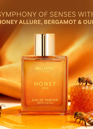 BellaVita Luxury Honey Oud Eau de Parfum | 100 ml | Unisex Perfume | Long-lasting Eau de Parfum perfume with Honey, Bergamot, Oud & Amber notes for men and women.