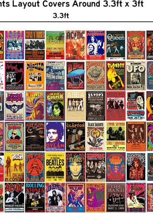 WOONKIT 60 PC Vintage Rock Band Posters, 70s 80s 90s Retro Concert Prints, Bedroom Wall Art, Album Cover Collage, 4x6 Inch (Set of 60)