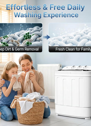 SUPER DEAL Compact Mini Twin Tub Washing Machine 13lbs Capacity Portable Washer Wash and Spin Cycle Combo, Built-in Gravity Drain for Camping, Apartments, Dorms, College, RV's and Small Spaces