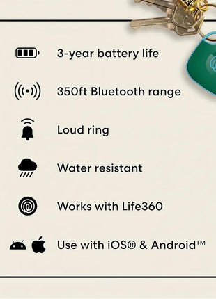 Life360 Tile - Bluetooth Tracker, Keys Finder and Item Locator for Keys, Bags and More. Phone Finder. Both iOS and Android Compatible. 1-Pack (Green Surf)