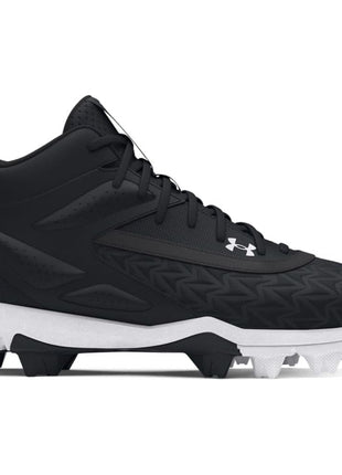 Under Armour Boys' Leadoff Mid RM JR 3.0 Baseball Cleats, (001) Black/Black/White, 1, US