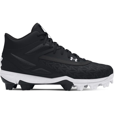 Under Armour Boys' Leadoff Mid RM JR 3.0 Baseball Cleats, (001) Black/Black/White, 1, US