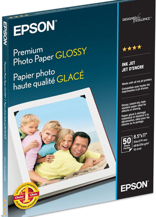 Epson Premium Photo Paper Glossy, 50 sheets, 8.5 X 11, (S041667)