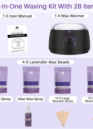 BLITZWAX Brazilian and Bikini Waxing Kit for Women, Hard Wax Warmer for Face, Legs, and Body, At Home Hair Removal Kit, Beginner Friendly, Quick Heating, 28 Accessories
