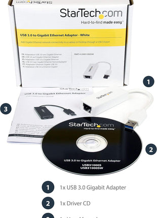 StarTech.com USB 3.0 to Gigabit Ethernet NIC Network Adapter - 10/100/1000 Network Adapter - USB to Ethernet LAN Adapter - USB to RJ45