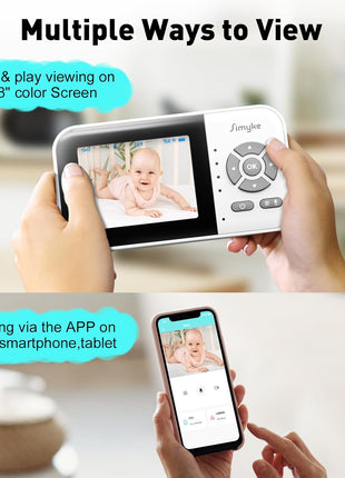 Simyke Upgrade Video Baby Monitor,WiFi Baby Camera,2.8inch Display and App Control,1200ft Long Range,2 Way Talk,Auto Night Vision,Sound Alert,VOX,Temperature Sensor 5 Lullabies Feeding Remind,Home Use
