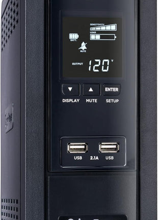 CyberPower BRG1000AVRLCD Intelligent LCD UPS System, 1000VA/600W, 10 Outlets, AVR, Mini-Tower, 5-Year Warranty