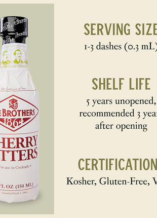 Fee Brothers Cherry Cocktail Bitters, 5 fl oz (150ml) | Aromatic Cocktail Mixer & Concentrated Flavoring, Gluten Free, Vegan-Friendly