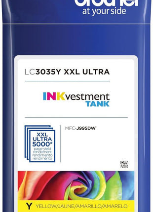 Brother Genuine LC3035Y, Single Pack Ultra High-Yield Yellow INKvestment Tank Ink Cartridge, Page Yield Up to 5,000 Pages, LC3035, Amazon Dash Replenishment Cartridge