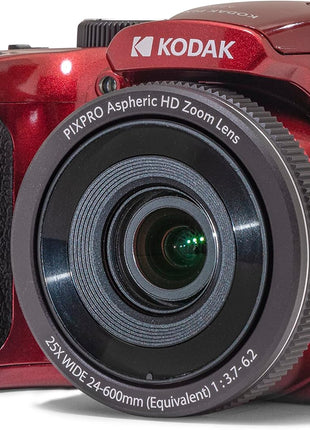KODAK PIXPRO AZ255 16MP Digital Camera, 25x Optical Zoom, AA, OIS, Red | Image Stabilization 1080p Full HD Video 3' LCD Vlogging