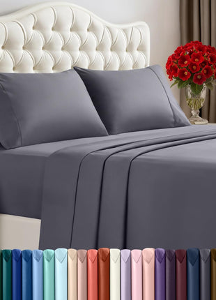 Queen Sheets Set, 4 Pieces 16" Deep Pocket Hotel Luxury Bed Sheets, Grey | Extra Soft Bedsheet Set, Comfy & Breathable Cooling Sheets, Wrinkle & Fade Resistant, Fitted Sheet, Flat Sheet, 2 Pillowcases