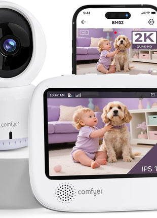 Comfyer Hybrid Video No WiFi & Smart WiFi Baby Monitor - 5inch 1080P Split Screen & 2K Camera App Control, Motion Alerts, Sound Detection, HD Night Vision, 5050mAh Battery,Triple Security, 1600ft Range