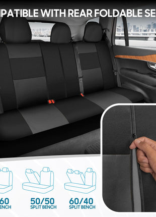 BDK PolyPro Car Seat Covers Full Set in Charcoal on Black – Front and Rear Split Bench for Cars, Easy to Install Cover Set, Accessories Auto Trucks Van SUV