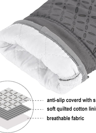 KEGOUU Oven Mitts and Pot Holders 6pcs Set, Kitchen Oven Glove High Heat Resistant 500 Degree Extra Long Oven Mitts and Potholder with Non-Slip Silicone Surface for Cooking (Grey)