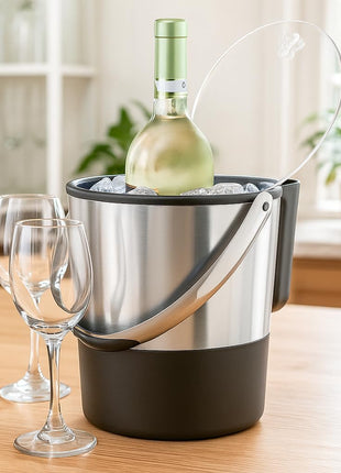 Oggi Insulated Ice Bucket, 4 Quart / 3.8 L, Stainless Steel, Black.