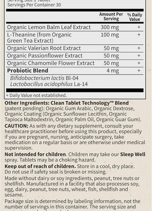 Garden of Life Organics Sleep Well Rest & Refresh Tablets with Lemon Balm, Green Tea Extract, Chamomile & Probiotics – Support for Restful Sleep & Relaxation, Non-GMO, Gluten-Free, Vegan, 30 Tablets