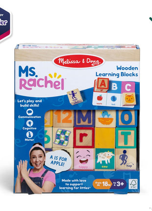 Melissa & Doug Ms. Rachel Letter, Number, and Game Wooden Learning Blocks with Activity Cards for Girls and Boys Toddlers Ages 18 Months+ - FSC Certified