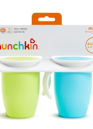 Munchkin Miracle 360 Sippy Cup, 7 Ounce, 2 Pack, Blue/Green
