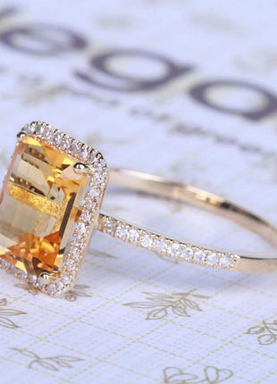 18K Gold Plated Emerald Cut 4ct Yellow Cubic Zirconia Cocktail Engagement Wedding Anniversary Rings Sterling Silver Yellow Topaz Rings for Women (6)