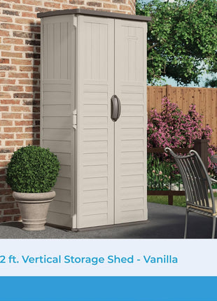 Suncast Vertical Outdoor Storage Shed with All-Weather Construction, Vanilla