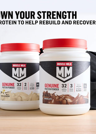 Muscle Milk Genuine Protein Powder, Vanilla Crème, 1.93 Pounds, 12 Servings, 32g Protein, 2g Sugar, Calcium, Vitamins A, C & D, NSF Certified for Sport, Energizing Snack, Packaging May Vary