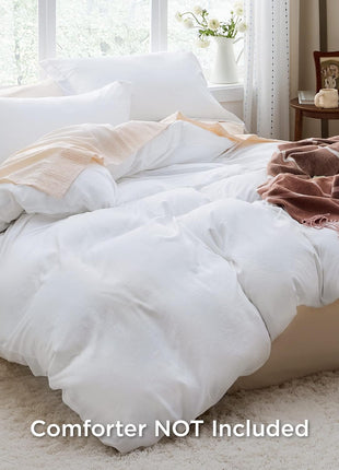 Bedsure White Duvet Cover Queen Size - 3 Pieces Prewashed Cotton-Like Polyester Extra Soft Bedding Set, Includes 1 Duvet Cover 90x90 Inches with Zipper Closure & 2 Pillow Shams, Comforter Not Included
