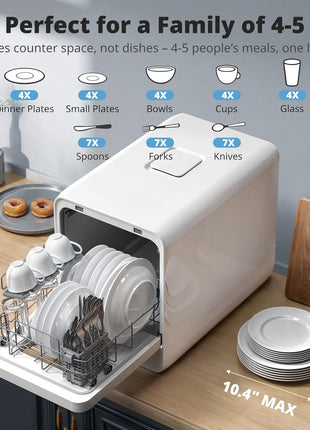AIRMSEN Large Slim Countertop Dishwasher with Complete 2-Level Rack, Portable Dishwashers with 5L Built-in Water Tank, 3-Spray Arms & 12H Delay Start, No Hookup Needed, A01