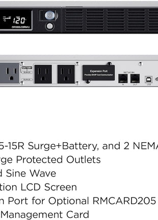 CyberPower OR1000LCDRM1U Smart App LCD UPS Battery Backup | 1000va/600w Line-Interactive Ups, Avr, 2 Surge-Only, USB and Snmp