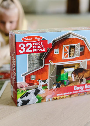 Melissa & Doug Busy Barn Shaped Jumbo Floor Puzzle (32 Pieces, 2 x 3 Feet), Jigsaw Puzzle for Preschoolers and Kids Ages 3+ - FSC Certified