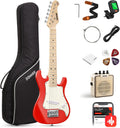Donner 30 Inch Kids Electric Guitar Beginner Kits ST Style Mini Electric Guitar for Boys Girls with Amp, 600D Bag, Tuner, Picks, Cable, Strap, Extra Strings, DSJ 100, Red