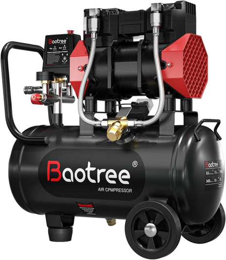 10Gal Ultra Quiet Oil-Free Air Compressor Portable, Max 115PSI 2HP 8.76CFM 70dB Low Noise Air Compressor for Auto Repair, Bike Tires, Garage Spray Painting 110V/60Hz